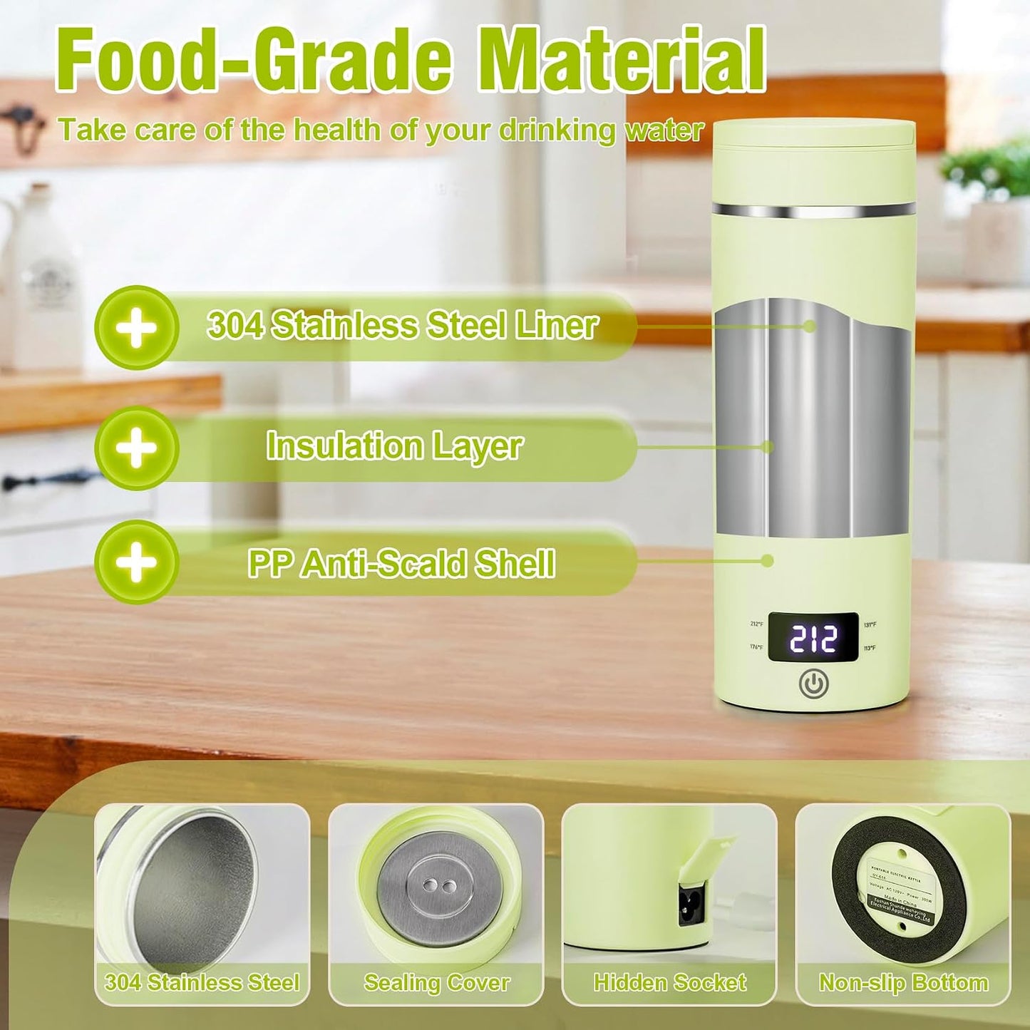 Travel Electric Kettle Portable Mini Kettle,Small Hot Water Boiler with 4 Temperature Settings,304 Stainless Steel,Fast Boiling Water with Auto Shut-Off and Boil Dry Protection,400ml (Beige, 400ML)