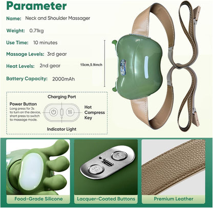 Bionic Heated Massager, Wireless Portable Shiatsu Neck and Back Massager, Electric Deep Tissue 4D Kneading Massage, Simulated Human Hand Design for Pain Relief and Muscle Relax (Green)