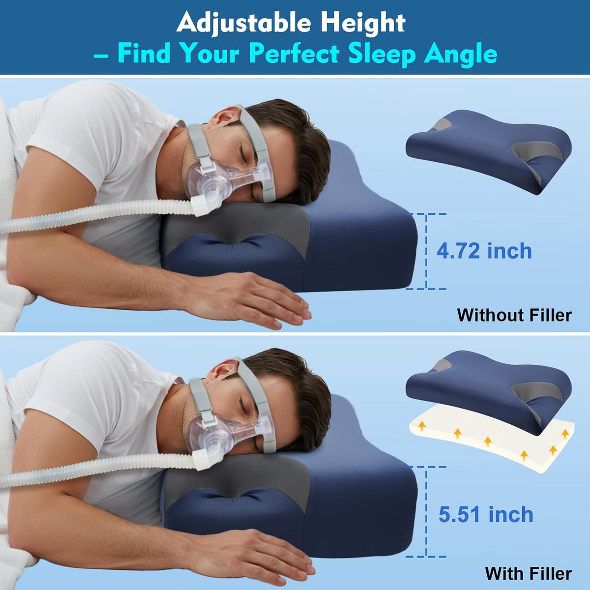 IKSTAR HSA/FSA Cooling CPAP Pillow for Side Sleepers - Sleep Apnea Pillow for CPAP User - Reduce Air Leak/Hose Tangle/Mask Pressure - Memory Foam Neck Support Nasal Pillows Side/Back/Stomach Sleeper
