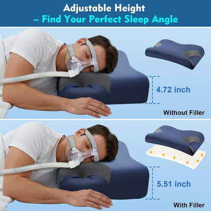 IKSTAR HSA/FSA Cooling CPAP Pillow for Side Sleepers - Sleep Apnea Pillow for CPAP User - Reduce Air Leak/Hose Tangle/Mask Pressure - Memory Foam Neck Support Nasal Pillows Side/Back/Stomach Sleeper