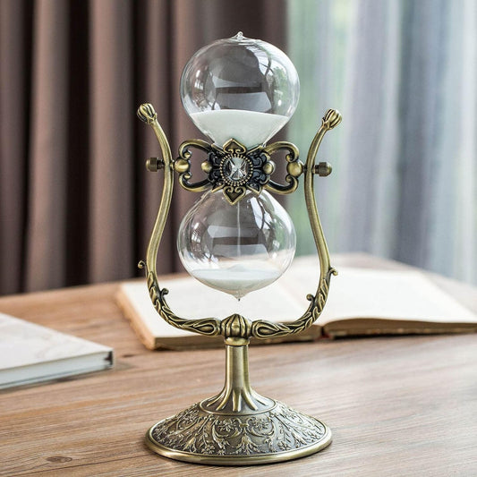 Sanduhr 15 Minuten,Hour Glass,Metal Vintage Hourglass,Hourglass Decor, Hourglass with Sand Embossed Metal Hour Glass Timer,for Home Desk Office Weddin Kitchen Timer (White Sand)