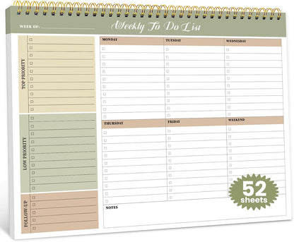 Weekly To Do List Notepad with 52 Undated Sheets（8.5"×11"）- Undated Weekly Planner Notepad for Office Desk Accessories and Supplies - Sunshine Petal