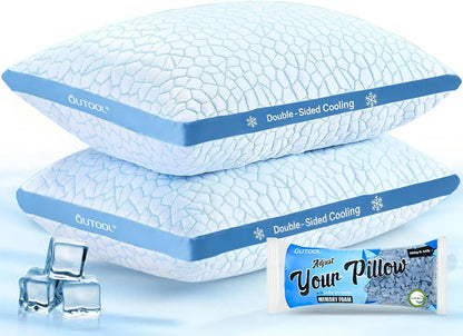 QUTOOL Double Sided Cooling Pillow for Hot Sleepers, Shredded Memory Foam Pillows Queen Size Set of 2, Adjustable Soft & Firm Gel Bed Pillow for Side, Back, Stomach Sleepers
