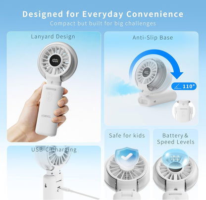 VEWINGL Portable Misting Fan, 110° Foldable Handheld Fan, 5 Speed