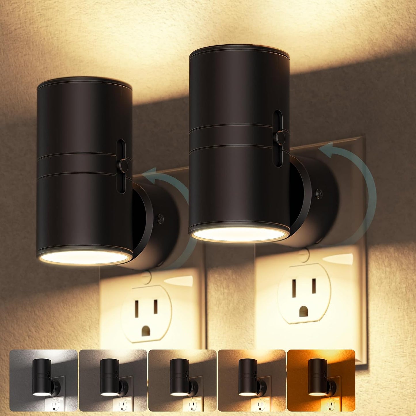 Briignite Night Lights Plug into Wall, Modern LED Night Light Plug in, Dusk to Dawn Sensor,Amber Night Light 0-100LM Adjustable Brightness, Dimmable NightLight for Hallway, Bedroom, Stairway, 2 Pack