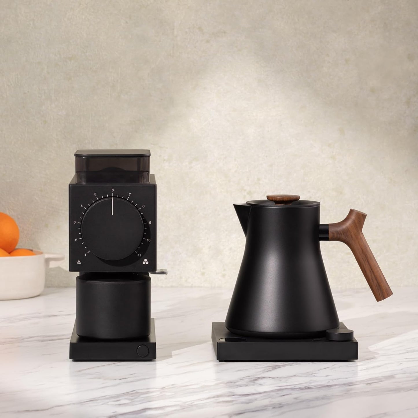 Fellow Corvo EKG Pro Electric Tea Kettle - Quick Heating, Precise Temperature Control Electric Kettle, Scheduling, Built-in Brew Timer for Boiling Water - Matte Black with Walnut Handle - 0.9 Liter