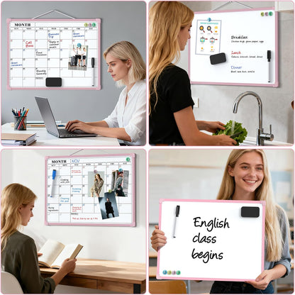 MaxGear Monthly Calendar Dry Erase Board for Wall, 16"x12", White Frame | Double-Sided, Hanging Small White Board, Portable Whiteboard for Planning, Drawing, Memo, to Do List, Home, Kitchen, Office