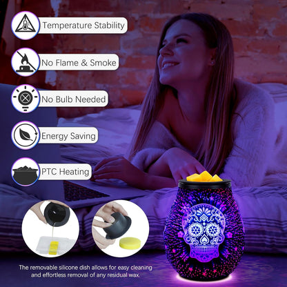 Wax Melt Warmer for Scented Wax- Glass Wax Melter for Home Fragrance with Removable Tray, Essential Oil Warmer Wax Cubes Burner Aroma Night Light for Home Office Bedroom Decor Gifts for Women