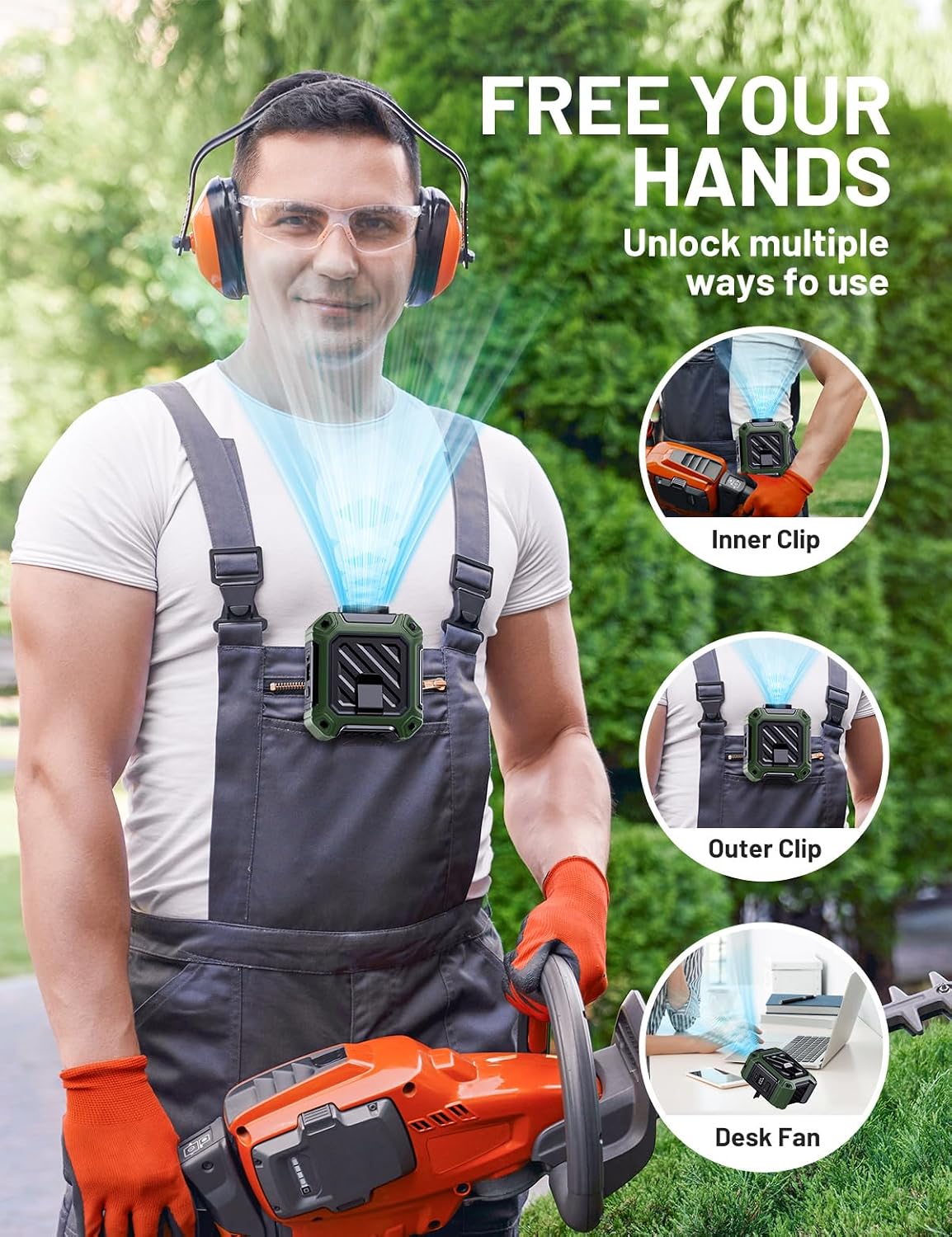 Portable Waist Fan with 10000mAh Battery, 5 Speeds, 130° Wide Angle Airflow, Hands-Free Clip-on for Outdoor Work, Hiking, Camping (orange)