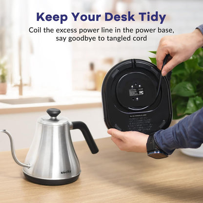 Mecity Electric Gooseneck Kettle With LCD Display Automatic Shut Off Retro Coffee Kettle Temperature Control Hot Water Boiler to Pour Over Tea, 1200 Watt Quick Heating Tea Pot, 0.8L, Stainless Steel