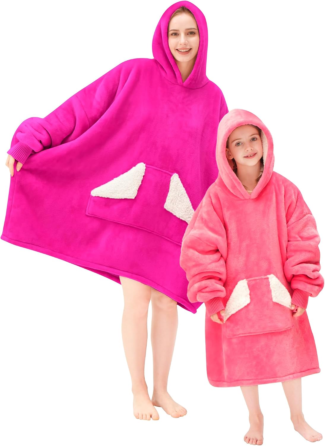 Touchat Wearable Blanket Hoodie, Oversized Sherpa Blanket Sweatshirt with Hood Pocket and Sleeves, Super Soft Warm Plush Hooded Blanket for Adult Women Men, One Size Fits All (Pink)