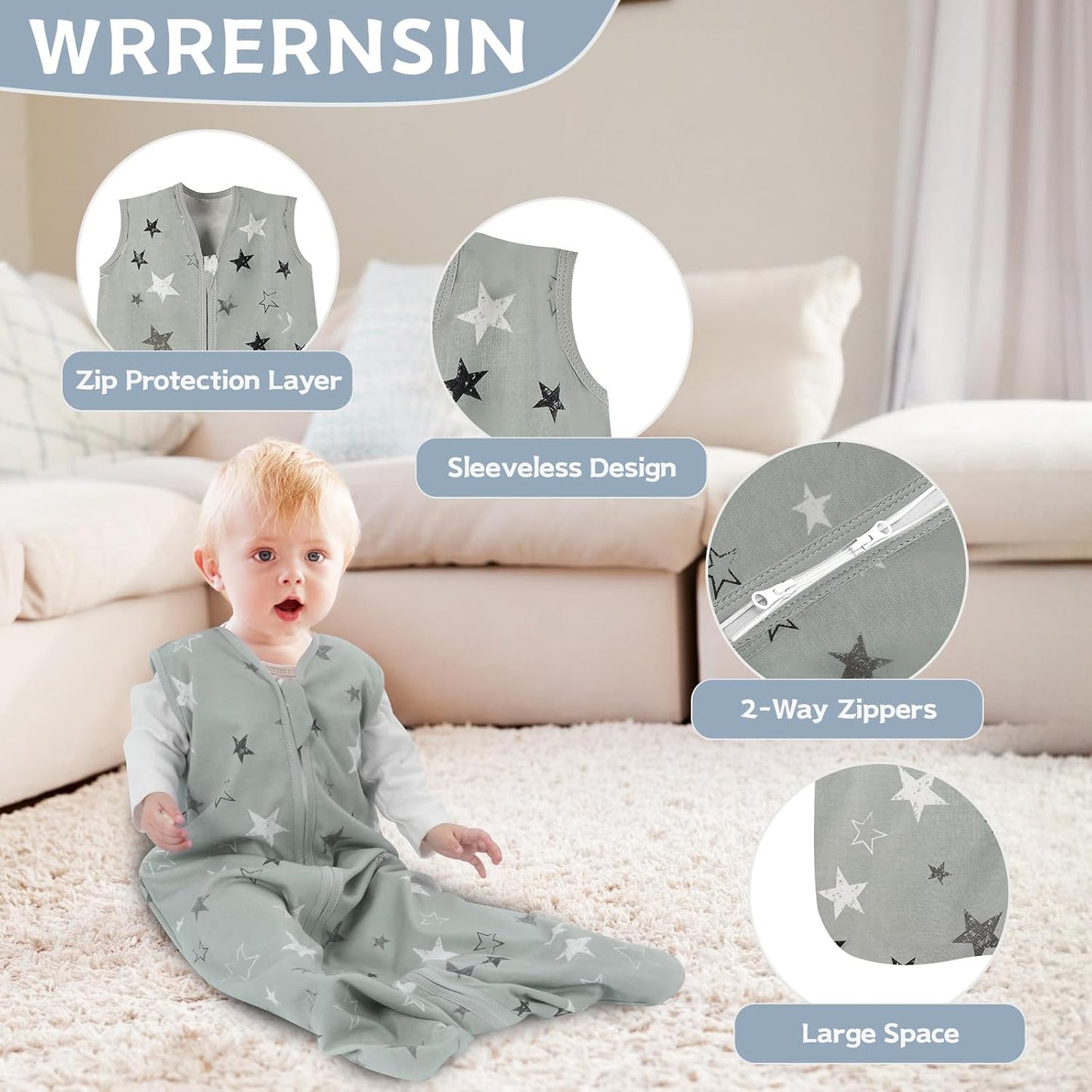 Baby Sleep Sack 0-6 Months,100% Cotton TOG 0.5 Wearable Blanket for Newborn and Infant, 3 Pack 2-Way Zipper Lightweight Sleeping Bags for Toddler