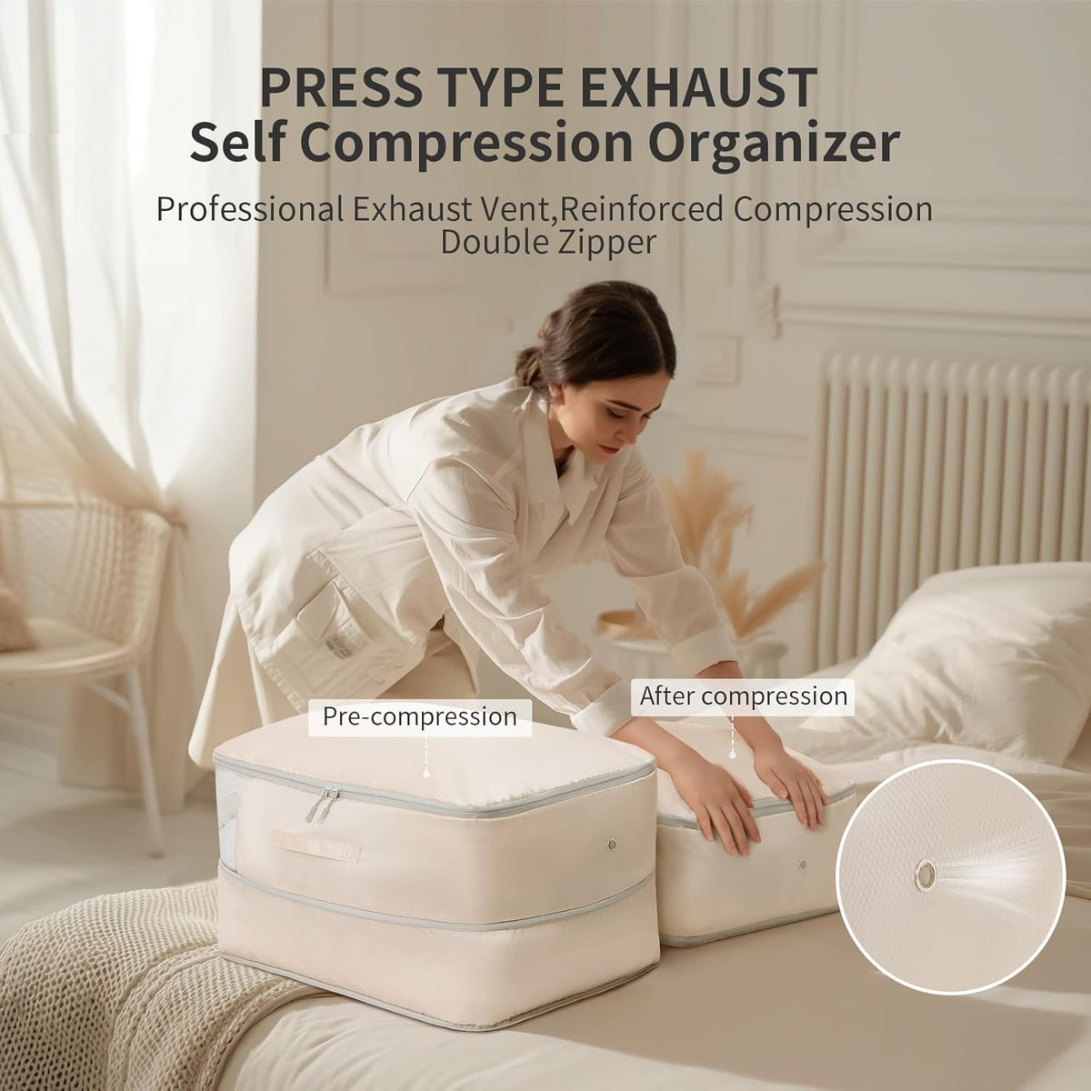 DIMJ Comforter Storage Bag - Blanket Storage Organizer Compression Bags, Large Capacity Ultra Space Saving Self Compression Organize for Bedding, Pillow, Duvet, Sheet Storage with Zipper Window