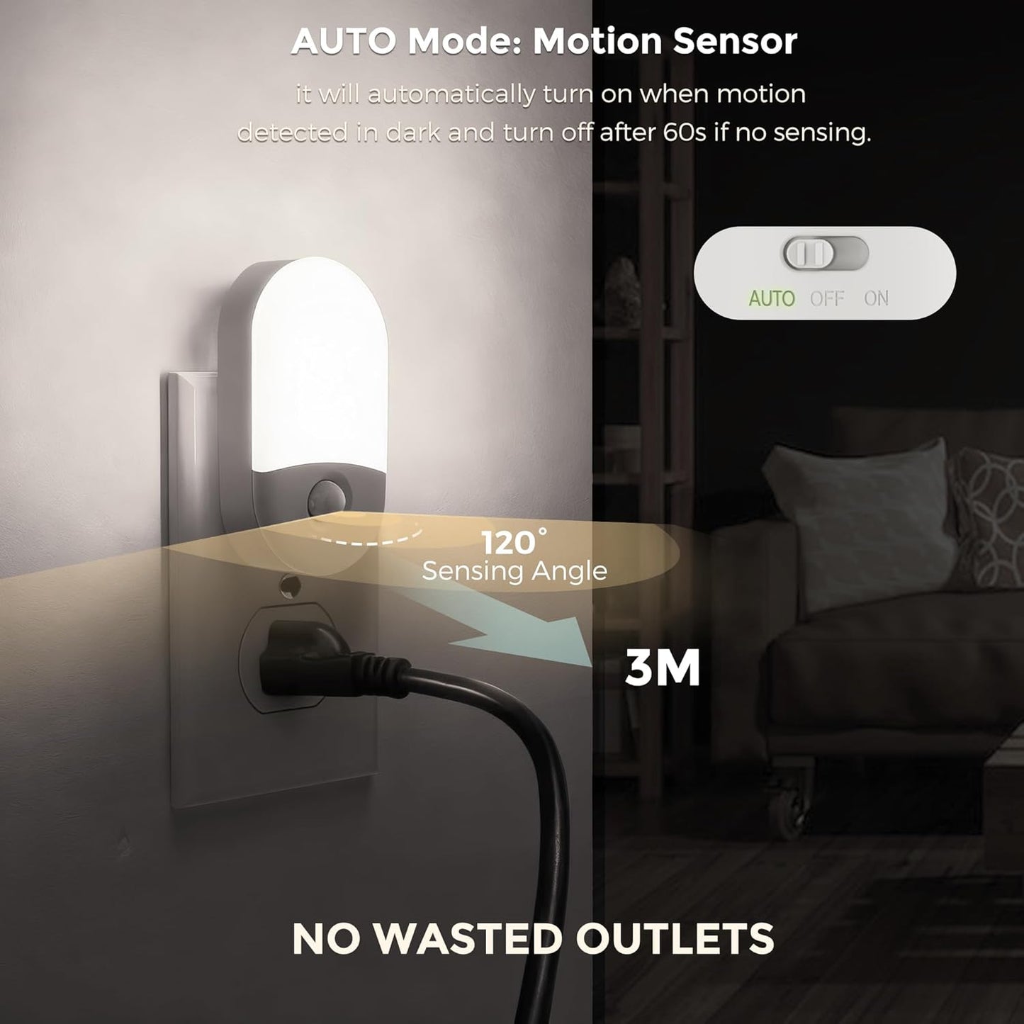L LOHAS LED Amber Night Light, 2 Pack, Night Lights Plug into Wall Motion Sensor, 0.6W 2000K, LED Nightlights, 30/60LM Adjustable Brightness, Automatic Low Blue Nightlight for Kids, Bathroom, Hallway