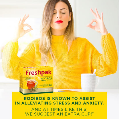 Freshpak® Rooibos Tea | 80 Tagless Teabags | Packed at source in South Africa | Natural Premium Rooibos | Naturally Caffeine Free | Keto Friendly | Non GMO |