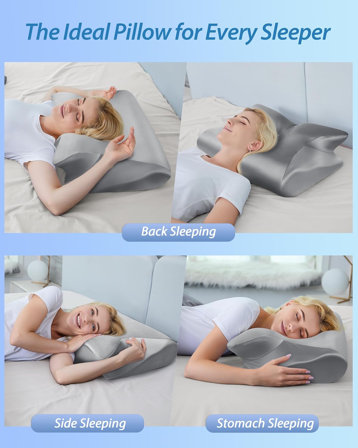 HOMCA Memory Foam Cervical Pillow, 2 in 1 Ergonomic Contour Orthopedic Pillow for Neck Pain, Contoured Support Pillows for Side Back Stomach Sleepers