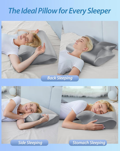 HOMCA Memory Foam Cervical Pillow, 2 in 1 Ergonomic Contour Orthopedic Pillow for Neck Pain, Contoured Support Pillows for Side Back Stomach Sleepers