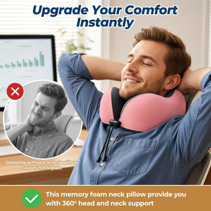ExploreBliss Travel Pillow, Travel Pillows for Sleeping Airplane, Neck Pillow Airplane, Memory Foam Neck Pillow Set with Eye Mask, Earplugs and Storage Bag -Grey