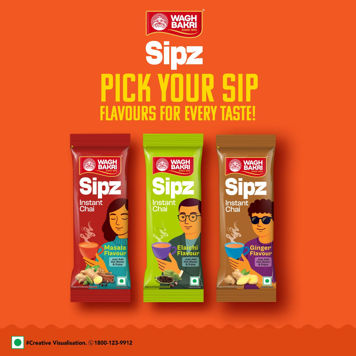 Wagh Bakri Instant Tea Premix, Masala, Cardamom & Ginger - 4 Sachets Each, Total 12 Sachet [International Pack]