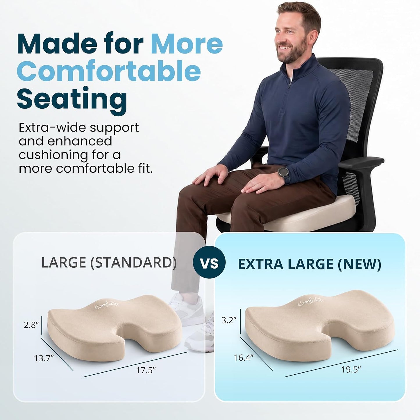 ComfiLife Gel Enhanced Seat Cushion – Office Chair Cushion – Non-Slip Gel & Memory Foam Coccyx Cushion for Tailbone Pain - Desk Chair Car Seat Cushion Driving - Sciatica & Back Pain Relief (Navy)