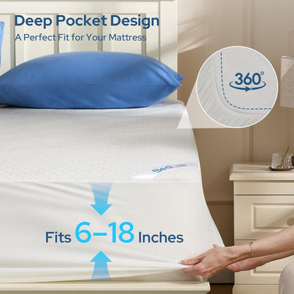 BEDLORE Queen Mattress Protector, Waterproof Noiseless Mattress Cover with Deep Pocket for 6-18 inches Mattress, Soft Breathable Mattress Pad Machine Washable (Dark Gray)