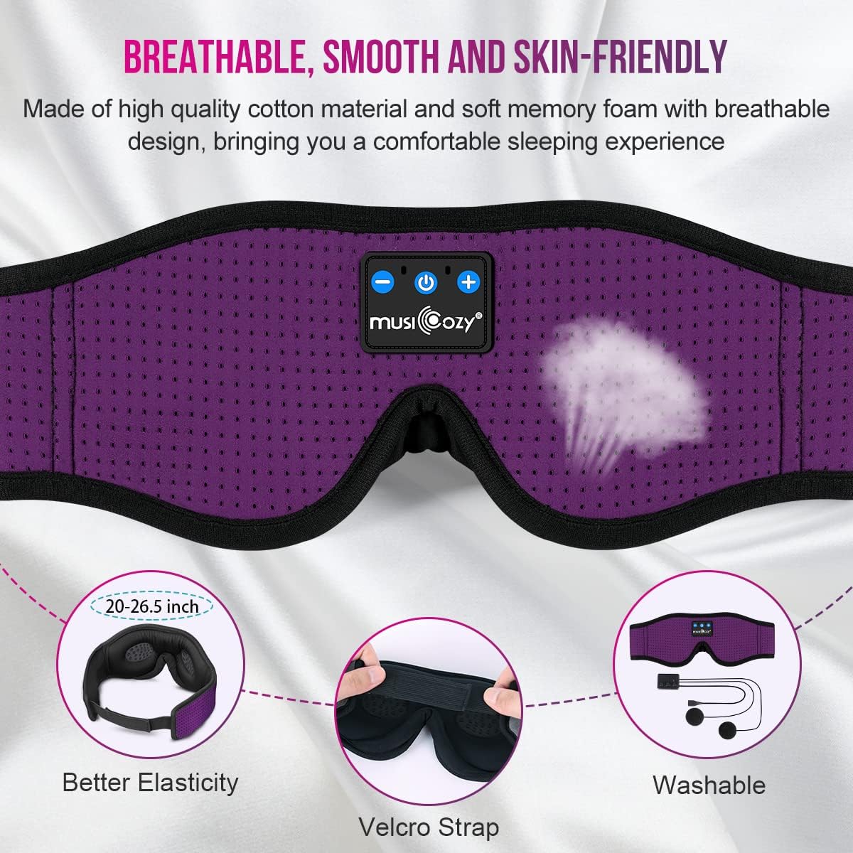 MUSICOZY Sleep Headphones, Bluetooth 5.4 Sleep Mask Headband Headphones Sleeping Eye Mask, Wireless Music Earbuds Earphones with HD Stereo Speakers for Side Sleepers, Cool Gadgets Unique Gift