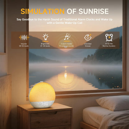 Geuuap Sunrise Alarm Clock White Noise Machine with Bluetooth Speaker,Khaki