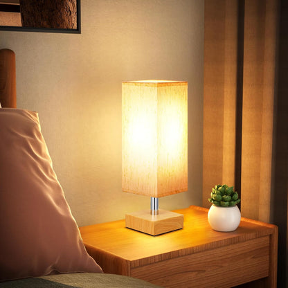 aooshine Small Table Lamp for Bedroom - Bedside Lamps for Nightstand, Minimalist Night Stand Light Lamp with Square Fabric Shade, Desk Reading Lamp for Kids Room Living Room Office Dorm