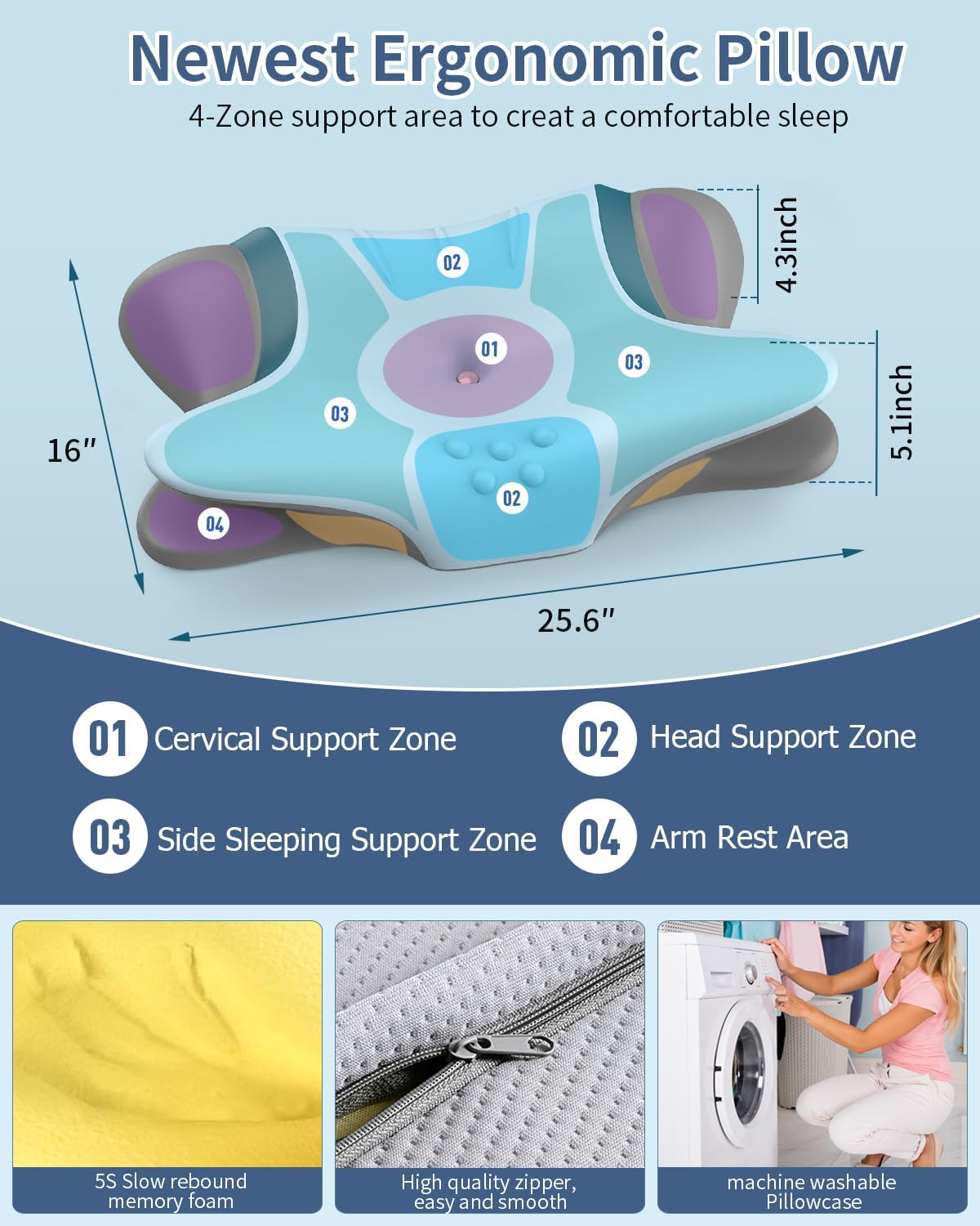 Cervical Neck Pillow for Pain Relief - Ergonomic Side Sleeper Pillow for Neck Support, Orthopedic Memory Foam Pillows for Sleeping, Contour Cervical Pillow Bed Pillow for Back Sleepers