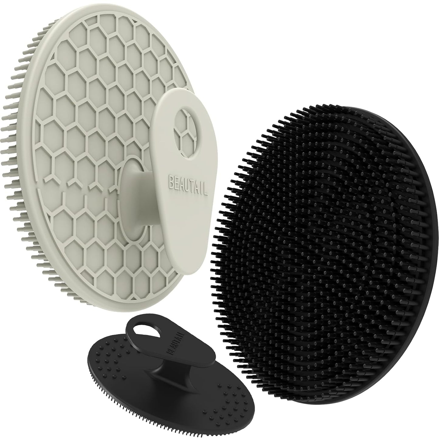 Silicone Body and Face Scrubber Set 5 Pack, BEAUTAIL Shower Bath Scrubber, Gentle Exfoliating Brush for Women Men Sensitive Skin, More Hygienic Than Traditional Loofah, Long Lasting, Black+Pink+Green