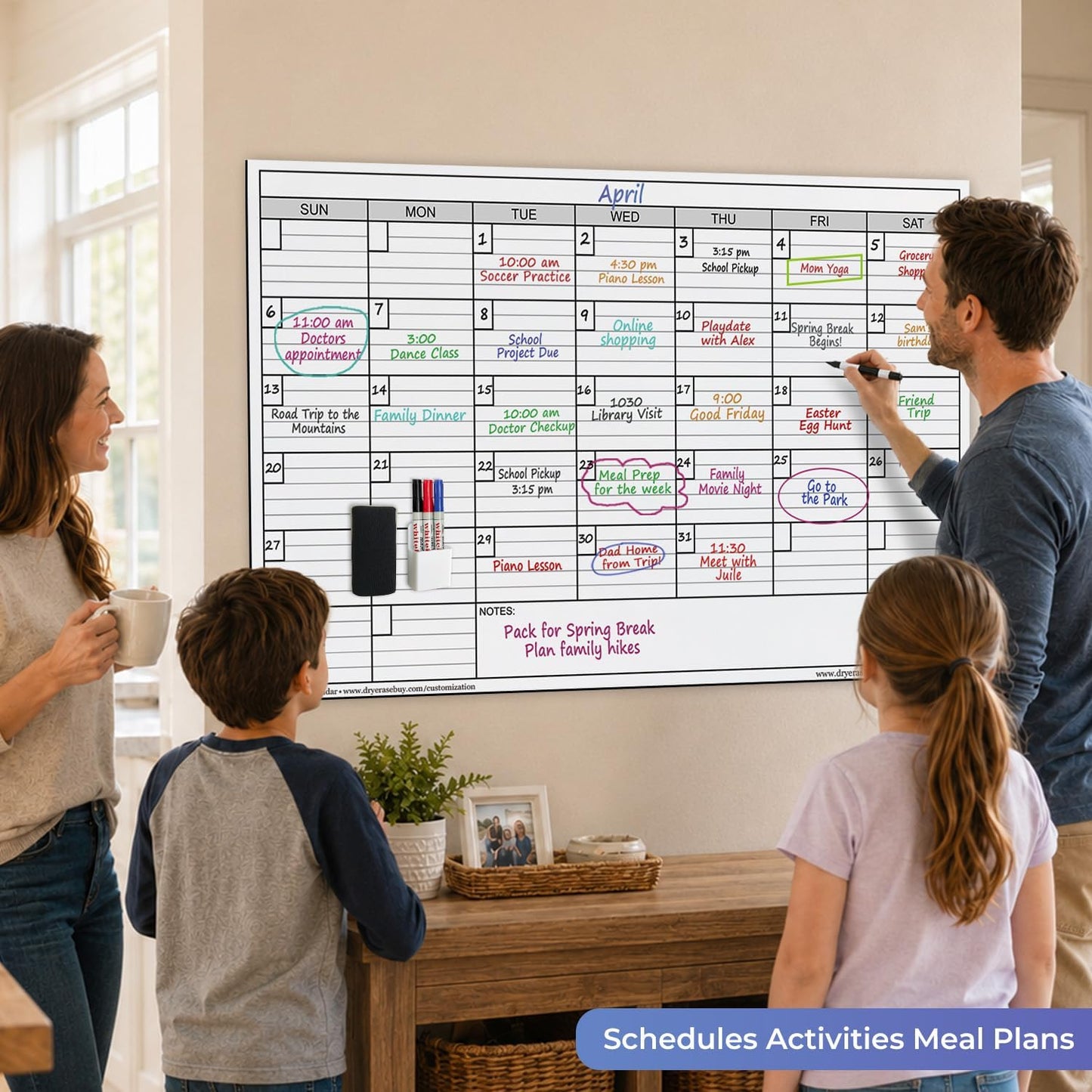 Dry Erase Monthly Extra Large White Board Calendar for Wall, 25" by 38", Jumbo Laminated Erasable One Month Whiteboard Calendar, Huge Oversized Blank 30-Day Poster with Lines and Squares