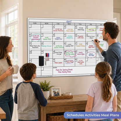Dry Erase Monthly Extra Large White Board Calendar for Wall, 25" by 38", Jumbo Laminated Erasable One Month Whiteboard Calendar, Huge Oversized Blank 30-Day Poster with Lines and Squares