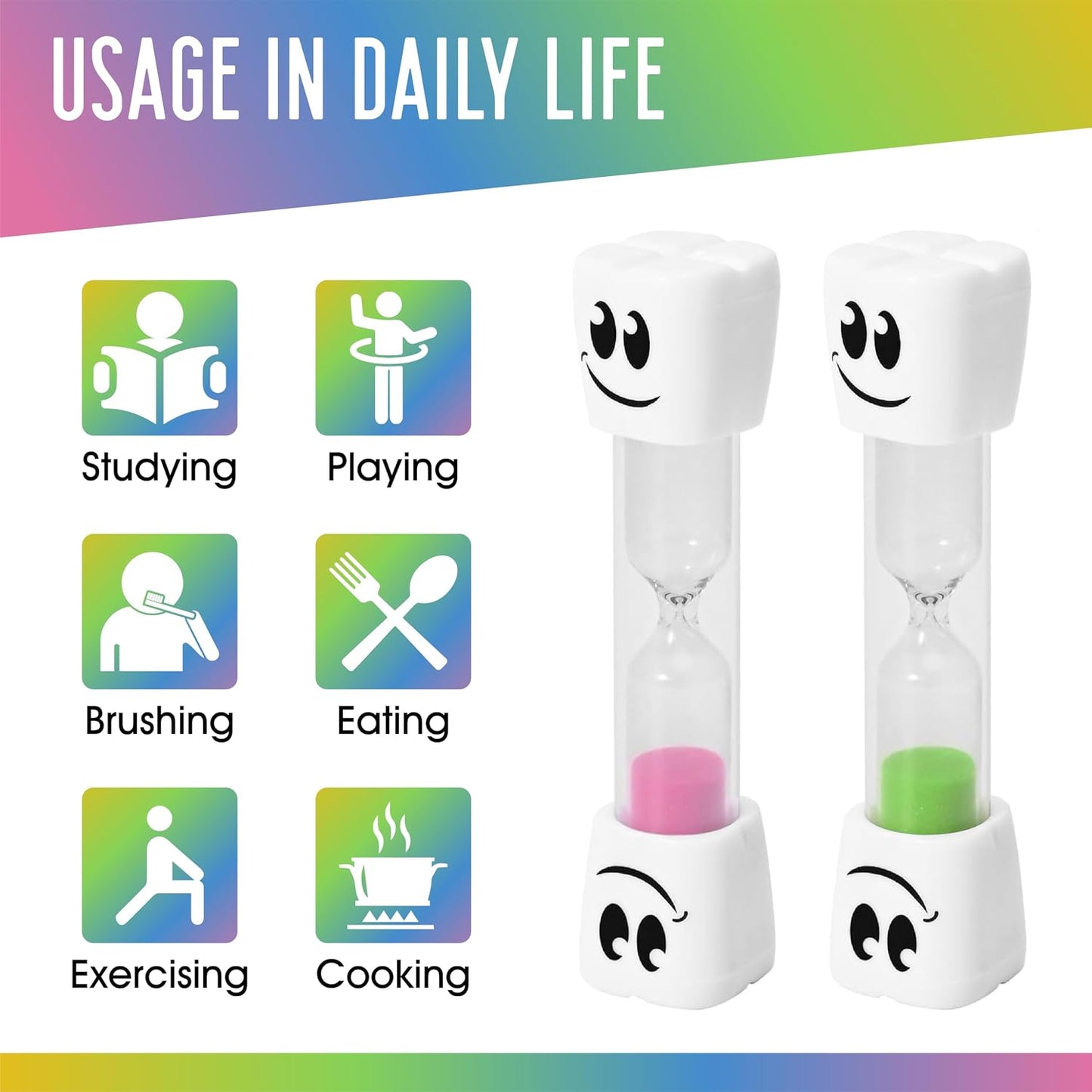 2 Minute Toothbrush Sand Timer for Kids - Set of 2 Small Blue and Pink Smiley Hourglass