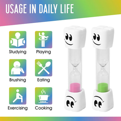 2 Minute Toothbrush Sand Timer for Kids - Set of 2 Small Blue and Pink Smiley Hourglass