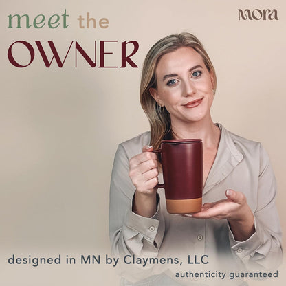 Mora Ceramics Large Tea Mug with Loose Leaf Infuser and Ceramic Lid, 18 oz, Portable, Microwave and Dishwasher Safe, Tall Coffee Cup - Rustic Matte Ceramic Glaze, Modern Herbal Tea Strainer, Olive