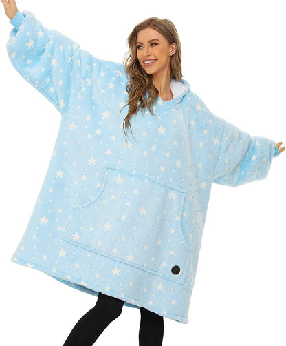 THREE POODLE Wearable Blanket Hoodie for Women, Oversized Sherpa Sweatshirt Blanket for Adults Men, Cozy Hooded Blankets, Gifts for Teen Girls Women Mom Sister