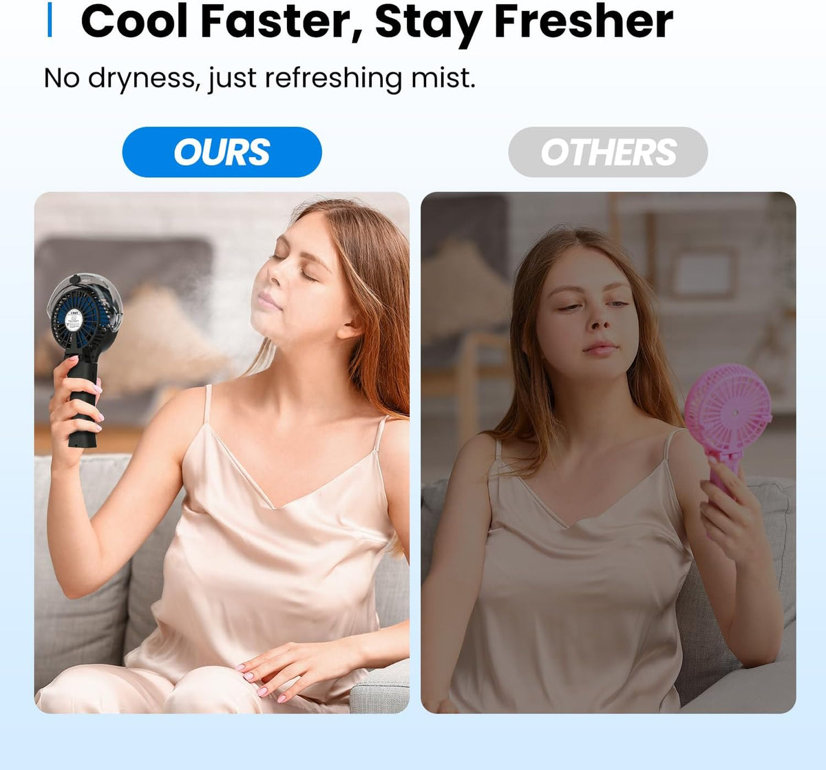 KIBEE Portable Misting Fan, 4000mAh Rechargeable Handheld Fan with 50ml Water Tank, Foldable 180° Mini Mist Spray Fan, 3 Speeds Personal Cooling Fan for Travel, Makeup, Outdoor, Concerts, Gray