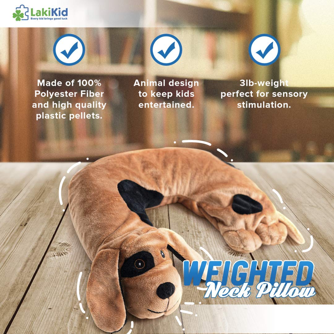 LakiKid Shoulder Wrap for Kids – Travel Pillow for Flights, Car Rides, & Adventures, Soft & Cuddly Neck Pillow Airplane for Kids Made of Polyester in an Adorable Beagle Design, Travel Fidget Toy