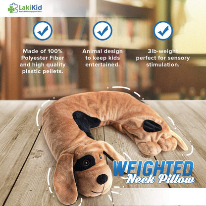 LakiKid Shoulder Wrap for Kids – Travel Pillow for Flights, Car Rides, & Adventures, Soft & Cuddly Neck Pillow Airplane for Kids Made of Polyester in an Adorable Beagle Design, Travel Fidget Toy