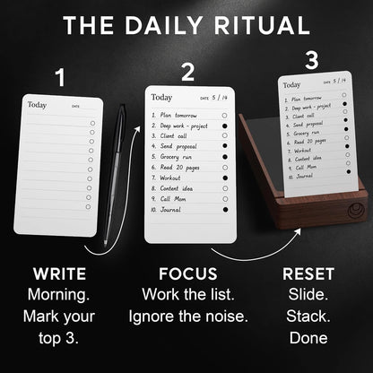 Daily Planner To Do List Notepad - Checklist & Goal Cards for ADHD Focus - Walnut Display + Planner Cards