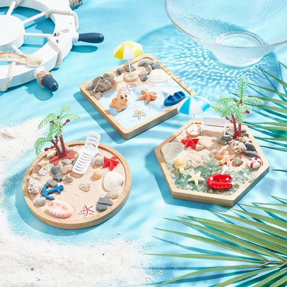 WEBEEDY 3 Sets Miniature Beach Zen Garden Kit Sand Craft Kit Ocean Beach Sandbox Decorations Meditation Mini Zen Garden Accessories for Home Office Desktop Decor Gift, 4/4.2/4.4 inch Tray