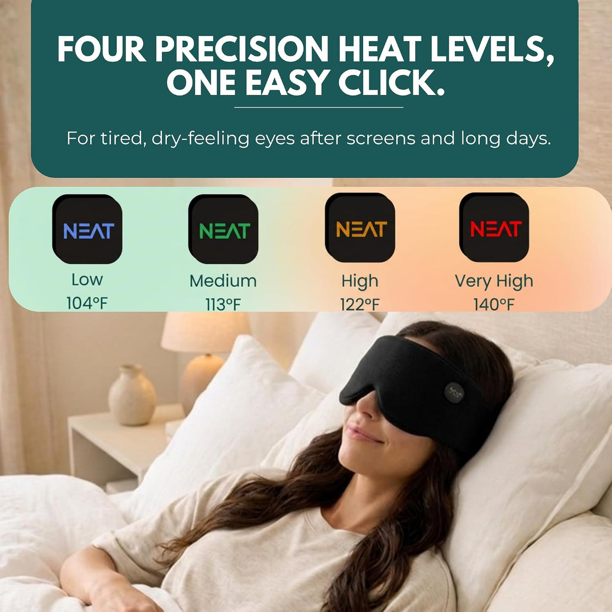 Heated Eye Mask – Cordless Electric Warm Eye Compress for Dry Eyes, Stye & Eye Strain Relief – 4 Heat Settings, Rechargeable, Light-Blocking, Blackout, Washable Cover (Sunset Rose)