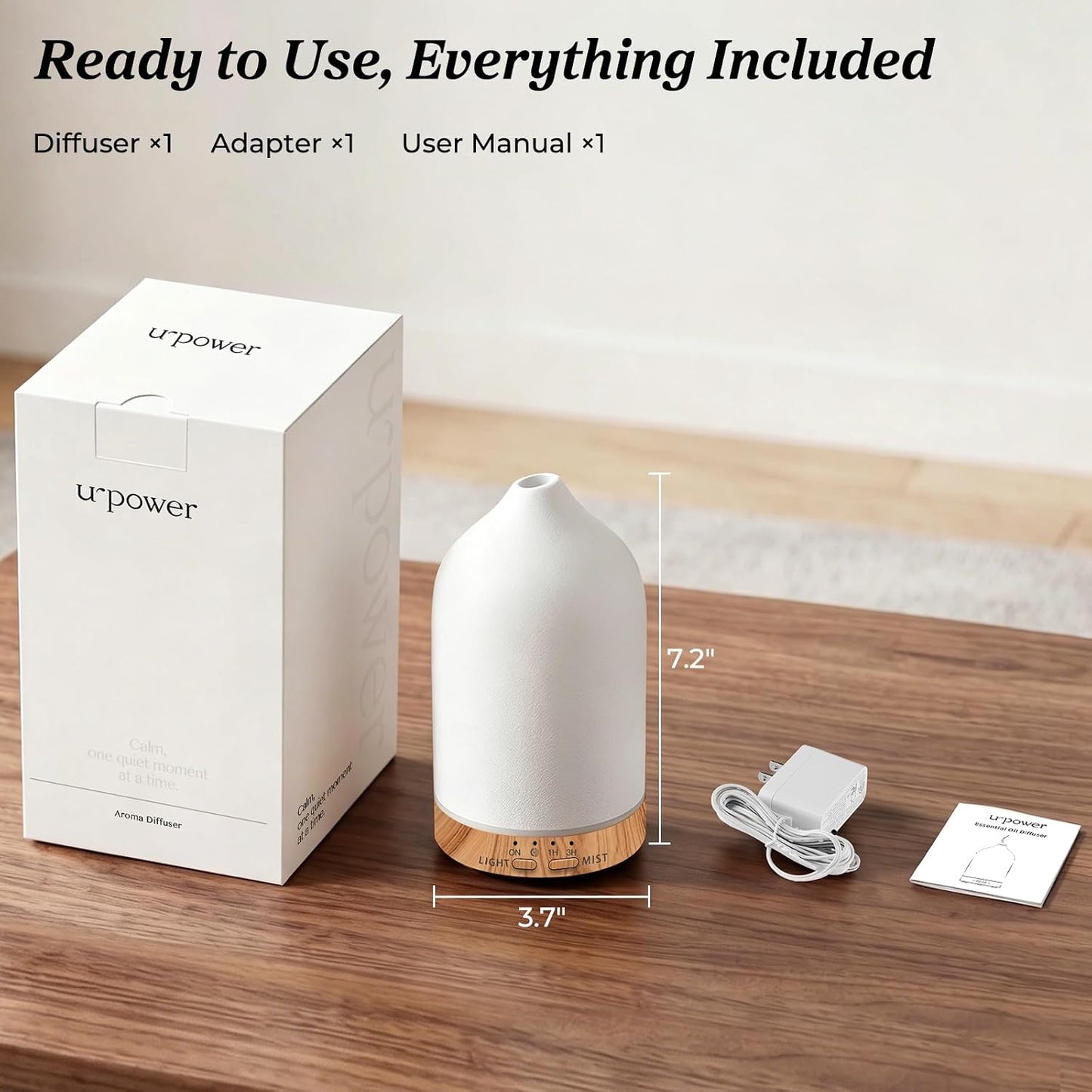 URPOWER 180ML Ceramic Essential Oil Diffuser, Ultrasonic Aromatherapy Diffuser with 7-Color Lights, Auto Shut-Off, Quiet Oil Diffuser for Bedroom, Home Office