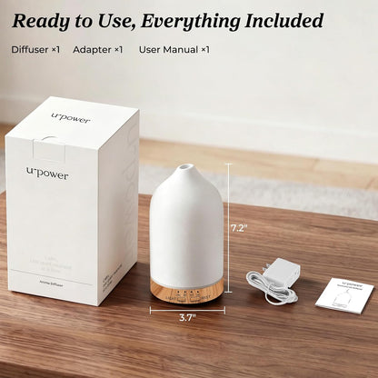 URPOWER 180ML Ceramic Essential Oil Diffuser, Ultrasonic Aromatherapy Diffuser with 7-Color Lights, Auto Shut-Off, Quiet Oil Diffuser for Bedroom, Home Office