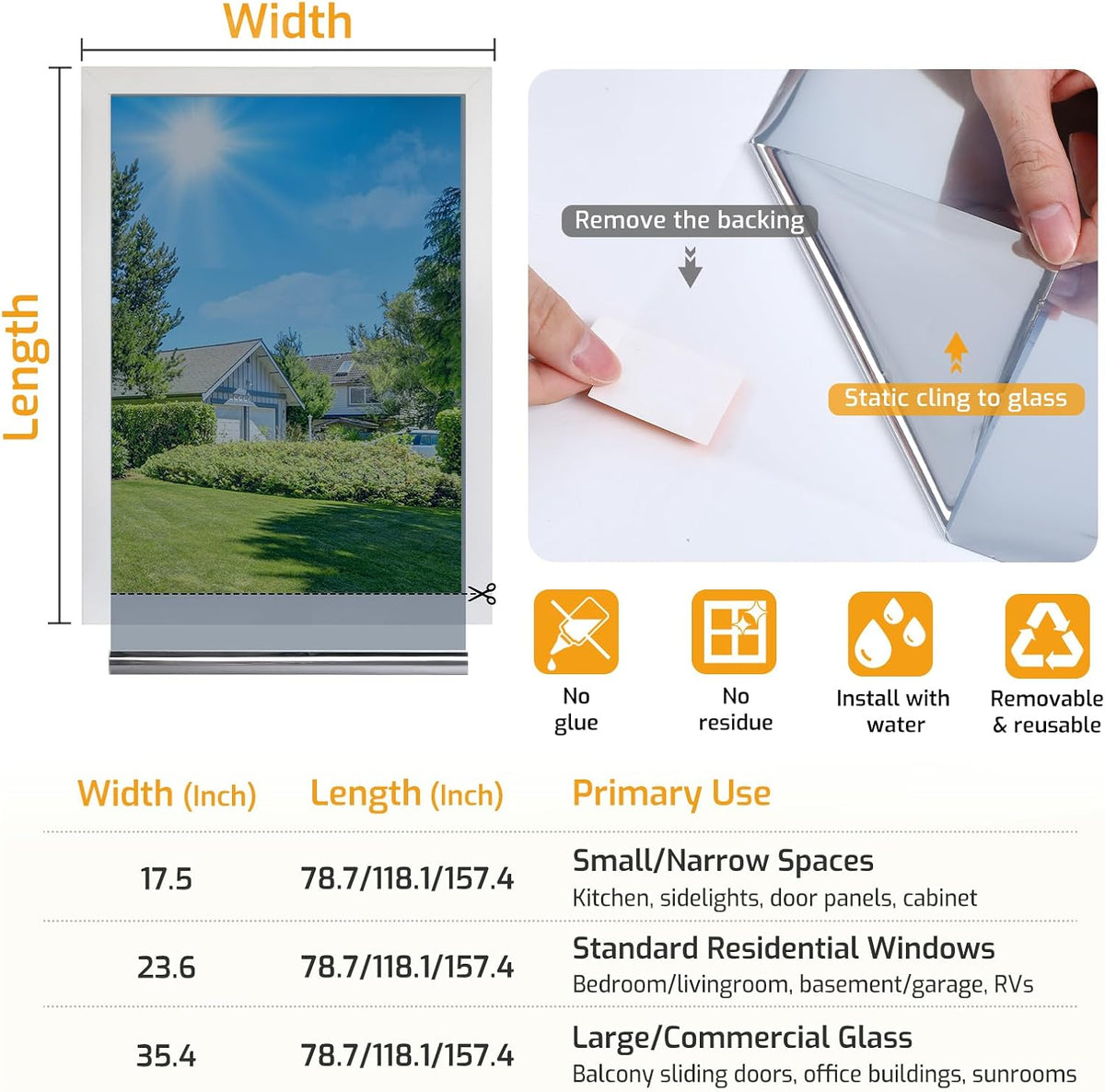 LUTE Blackout Window Film, Window Tint for Home Privacy, 17.5" x 78.7"