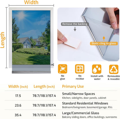 LUTE Blackout Window Film, Window Tint for Home Privacy, 17.5" x 78.7"