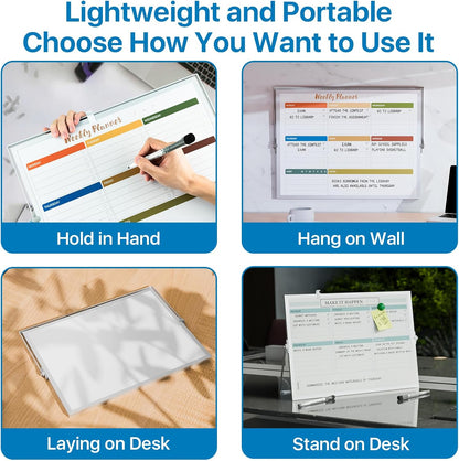 Marsrock Dry Erase White Board with Stand,Double-Sided Weekly Whiteboard 16"x12",10 Markers,6 Magnets,1 Eraser,Portable Desktop Whiteboard for Planning,Weekly Schedule Board for Office
