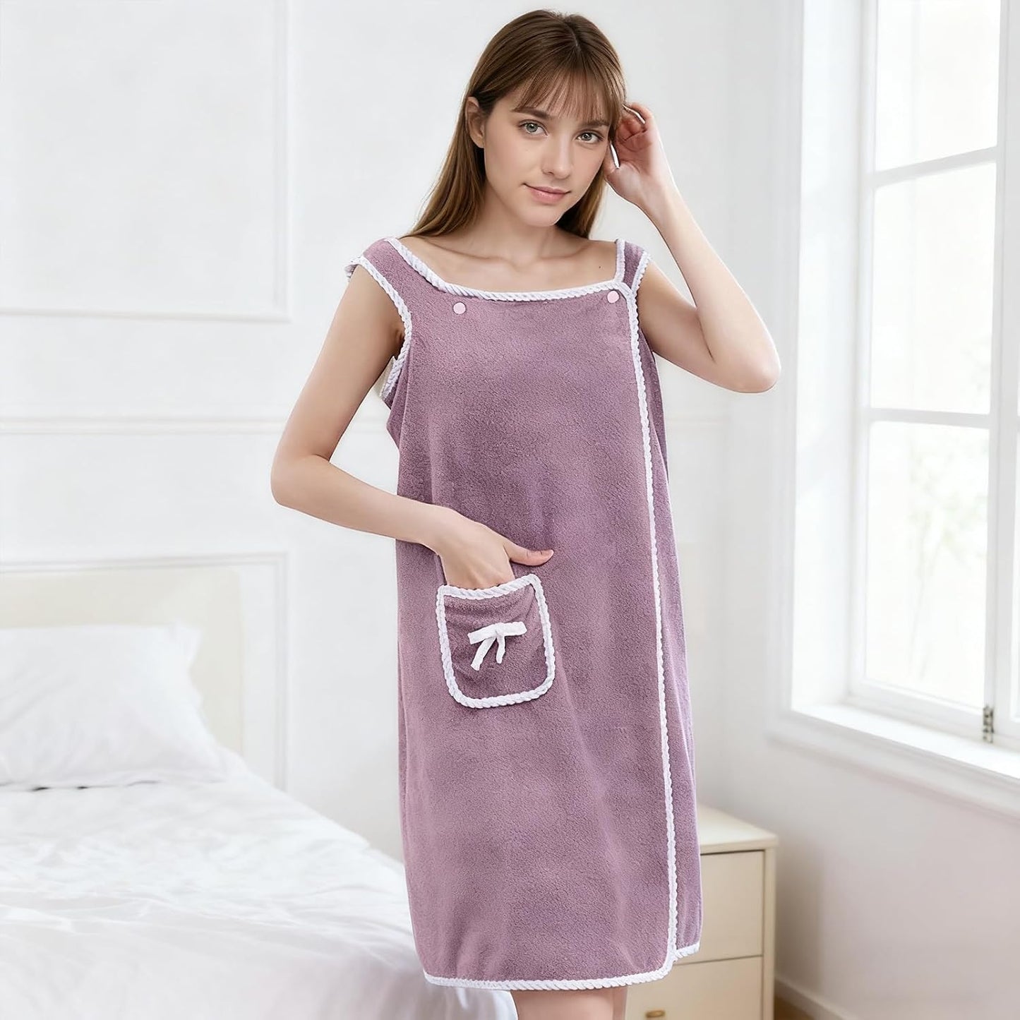 Women's Wearable Towel Bathrobe,Plus Size Wearable Shower Skirt,Quick Dry Absorbent Bath Towel for Comfortable Home Spa Body,Green, 53x31in/50-70kg