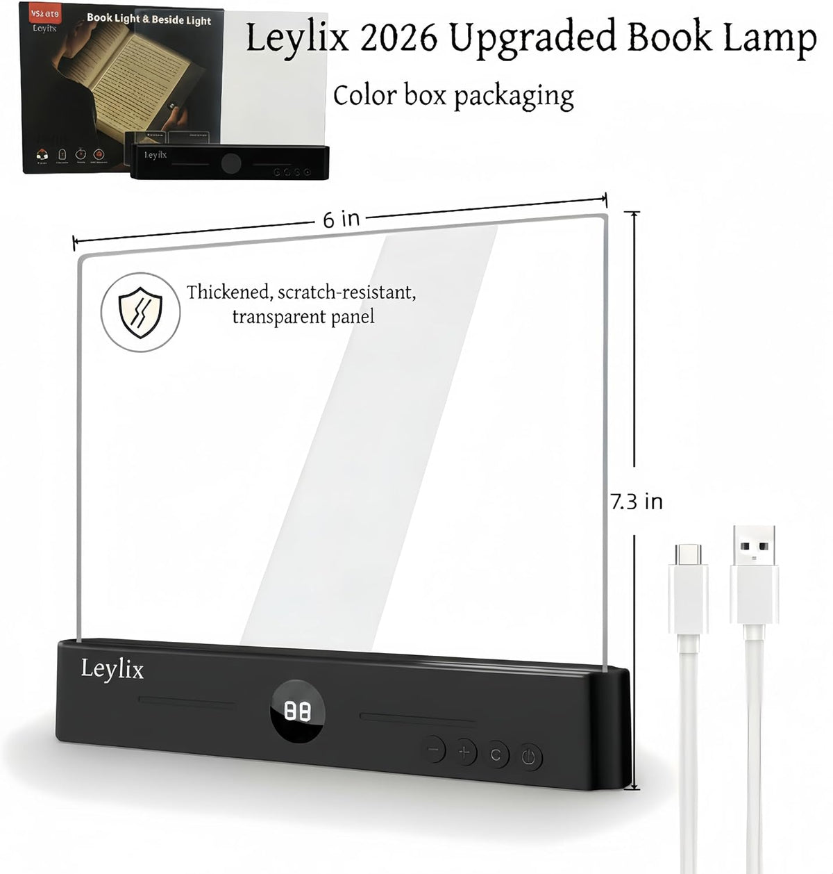 LED Flat Book Light for Reading at Night in Bed, Black