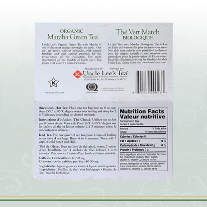 Uncle Lee's Organic Matcha Green Tea Bags, 40 Count